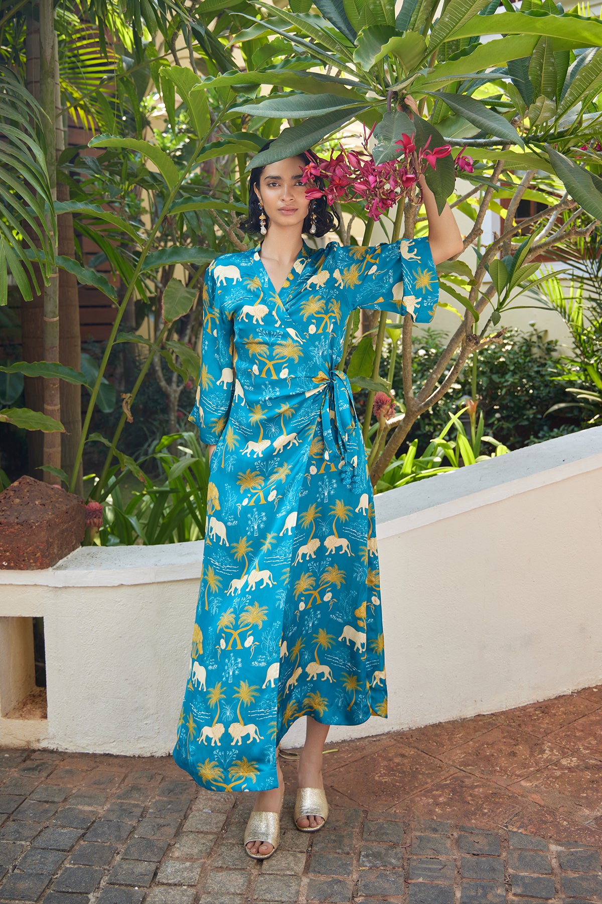 teal printed dress