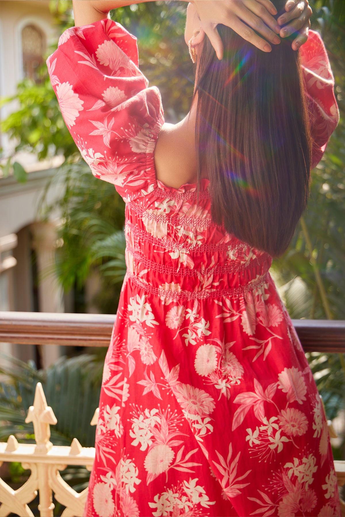 red floral dress