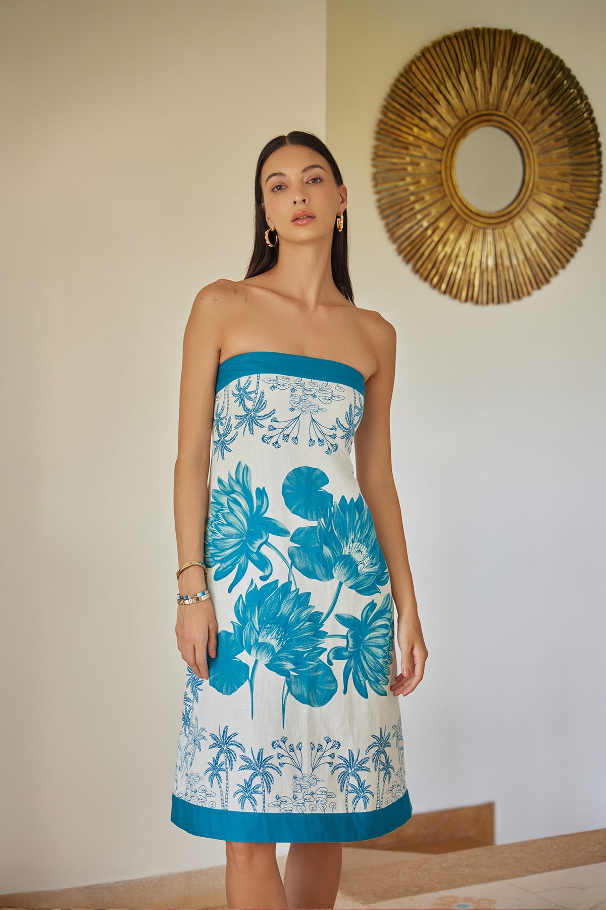 teal and white water lily dress