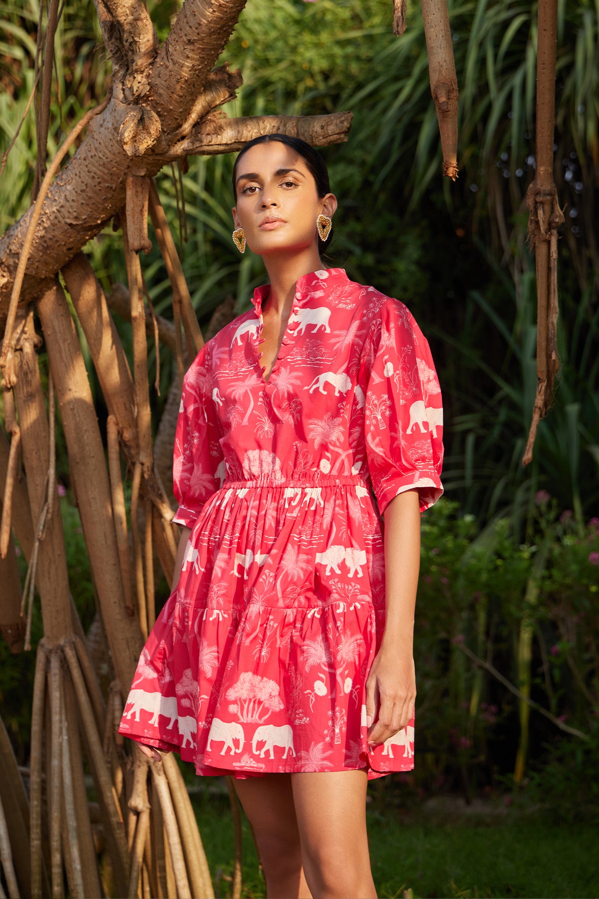 red printed dress