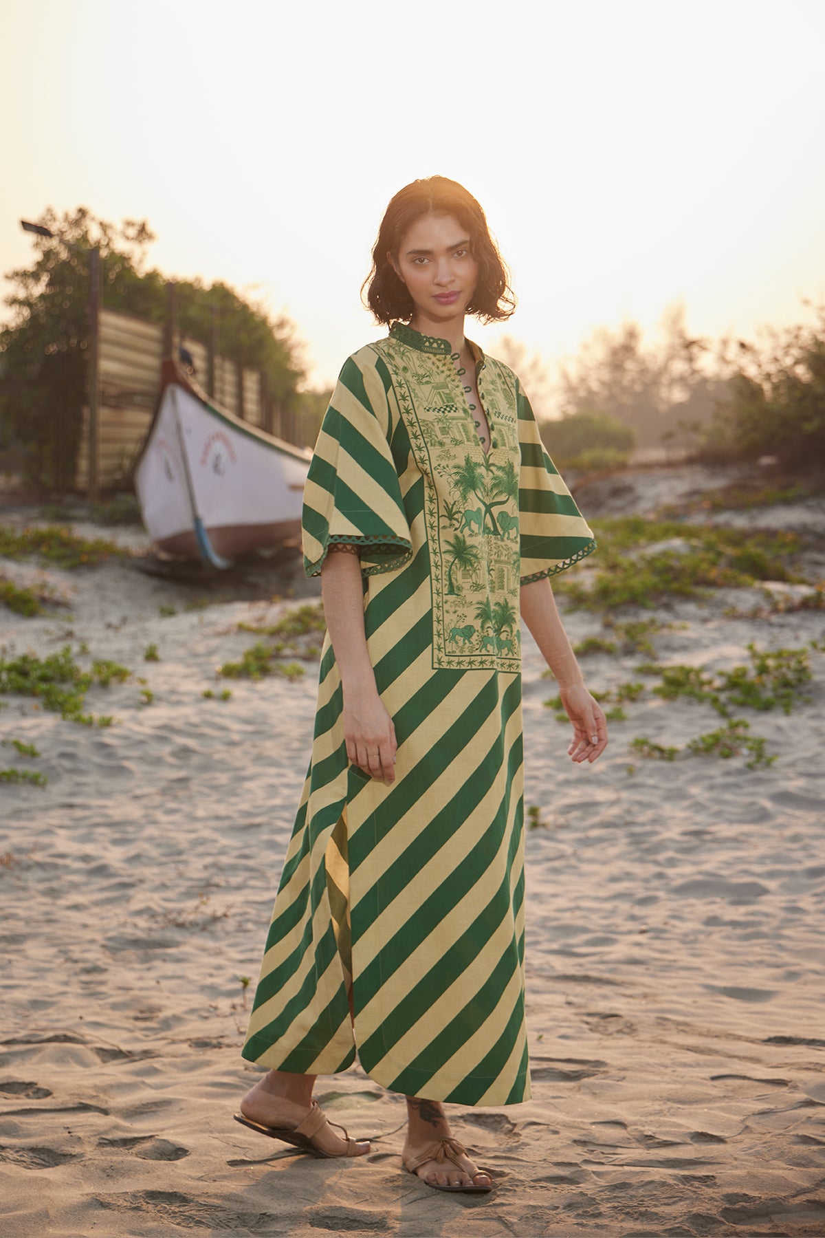 green and yellow printed dress