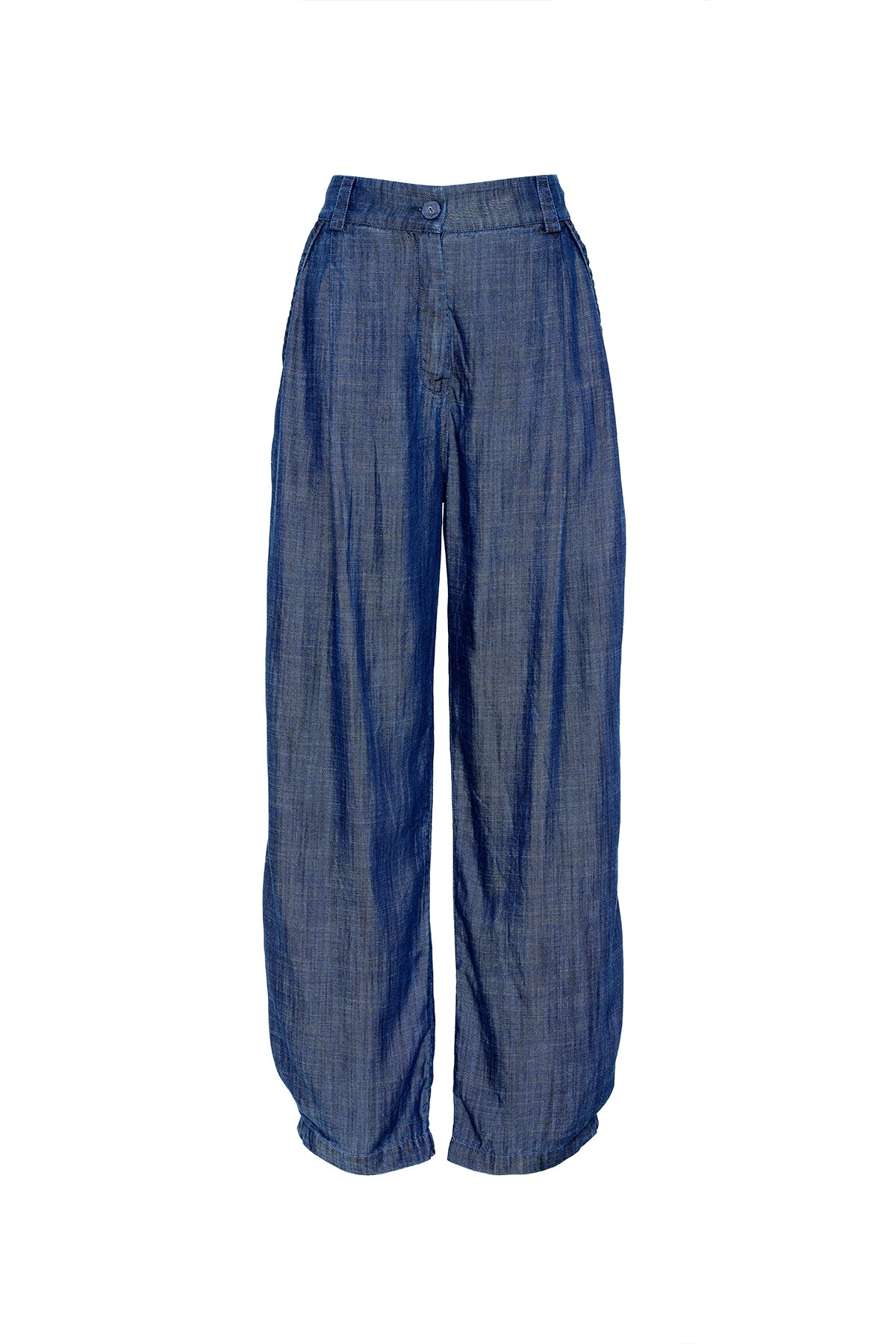 High Waisted Denim Pleated Pants