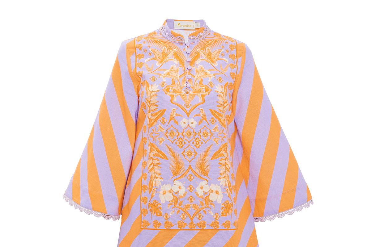 Lilac Azulejos Mini Kaftan Dress