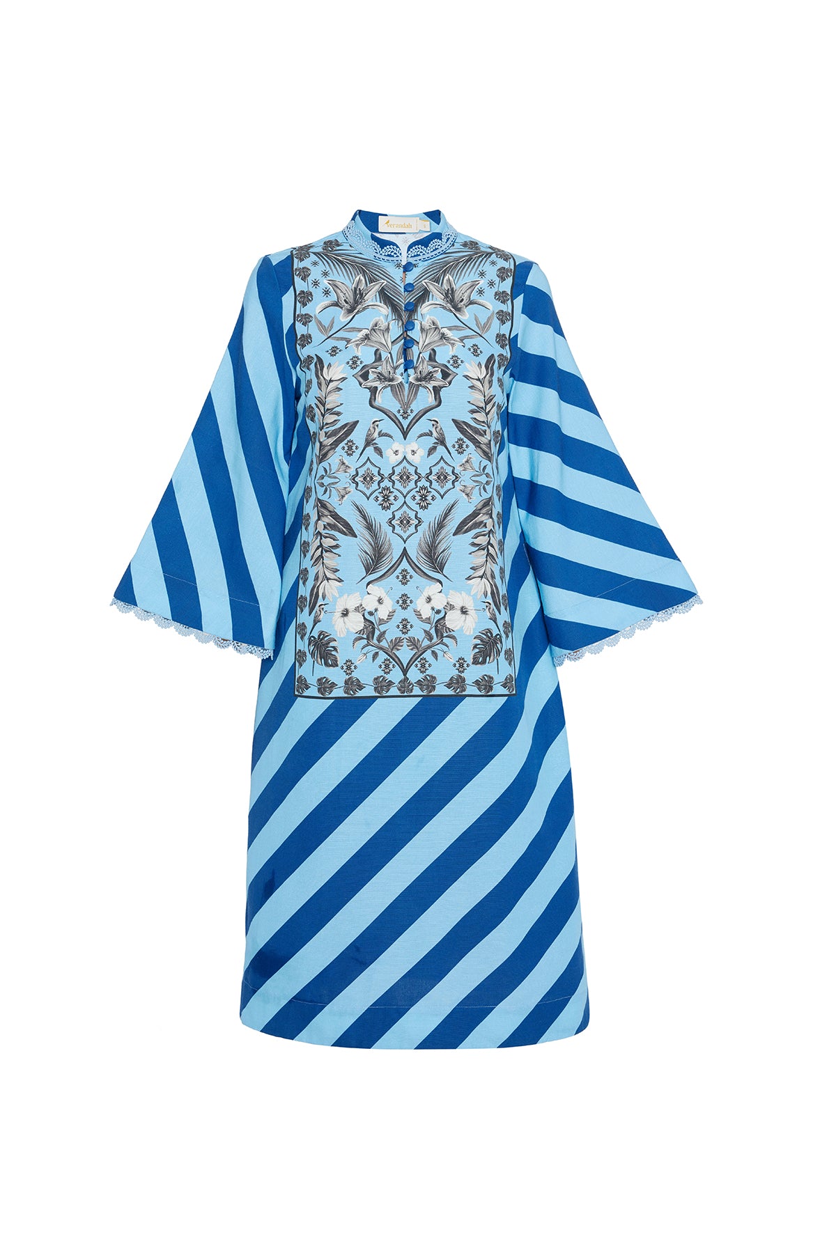 Navy Blue Azulejos Midi Kaftan Dress