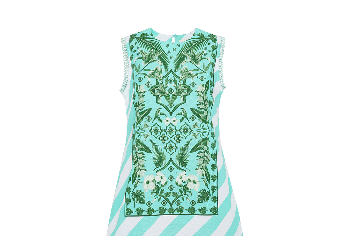 aqua green printed dress