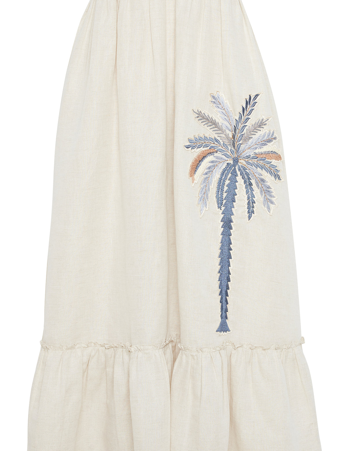 Hand Embroidered Plunge Neck Palm Summer Maxi