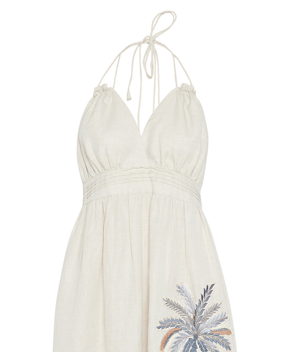 Hand Embroidered Plunge Neck Palm Summer Maxi