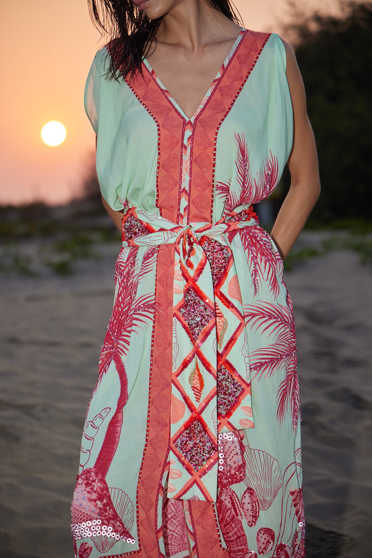 Coral and mint green dress