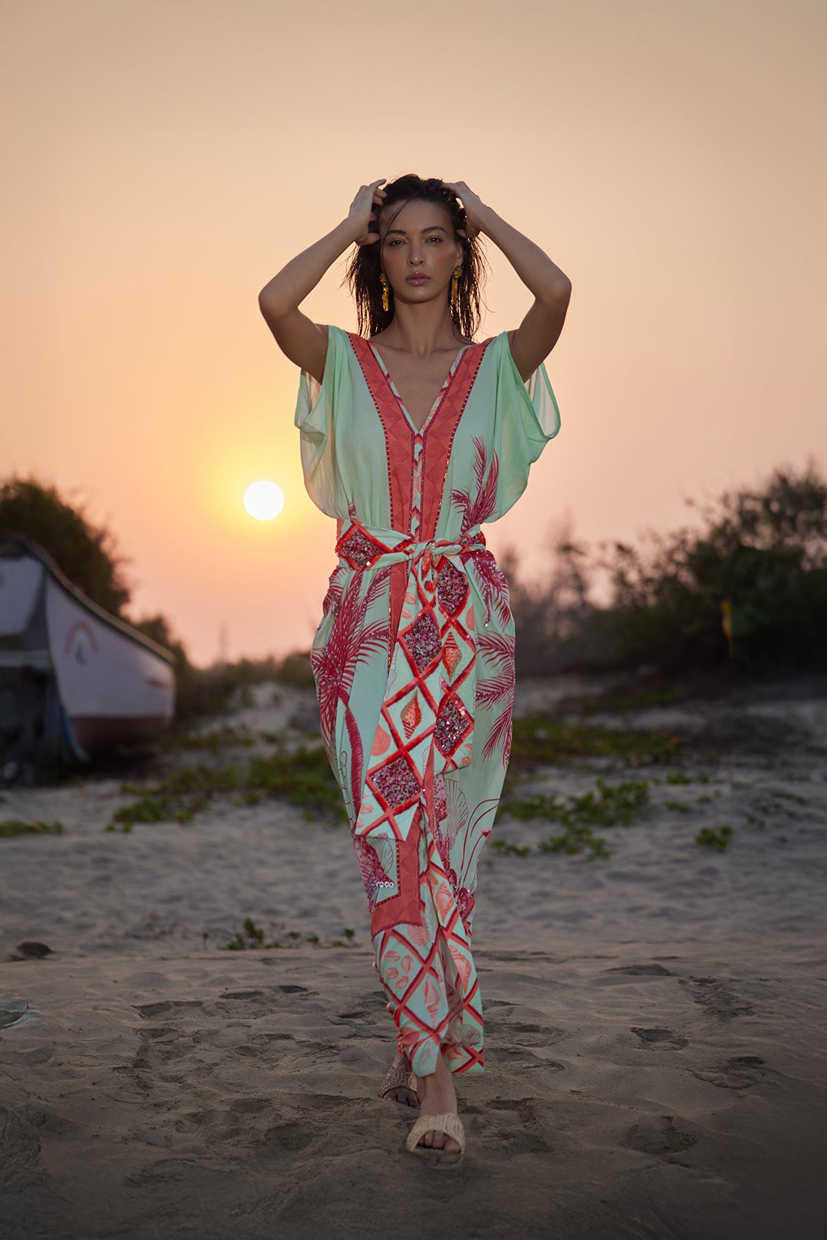 Coral and mint green dress