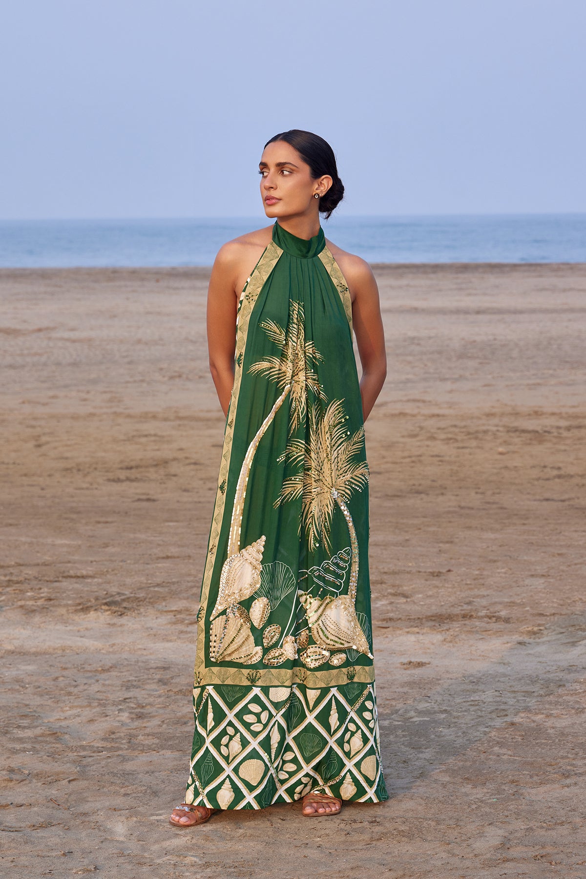 green palm and shells dress