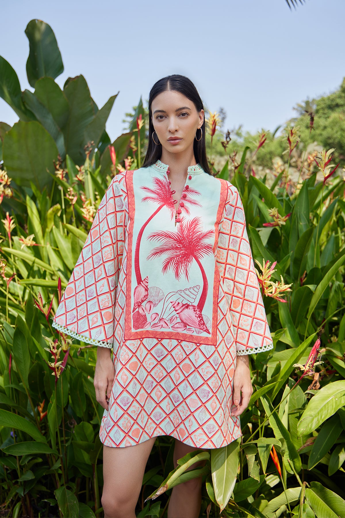 Coral and pistachio printed dress