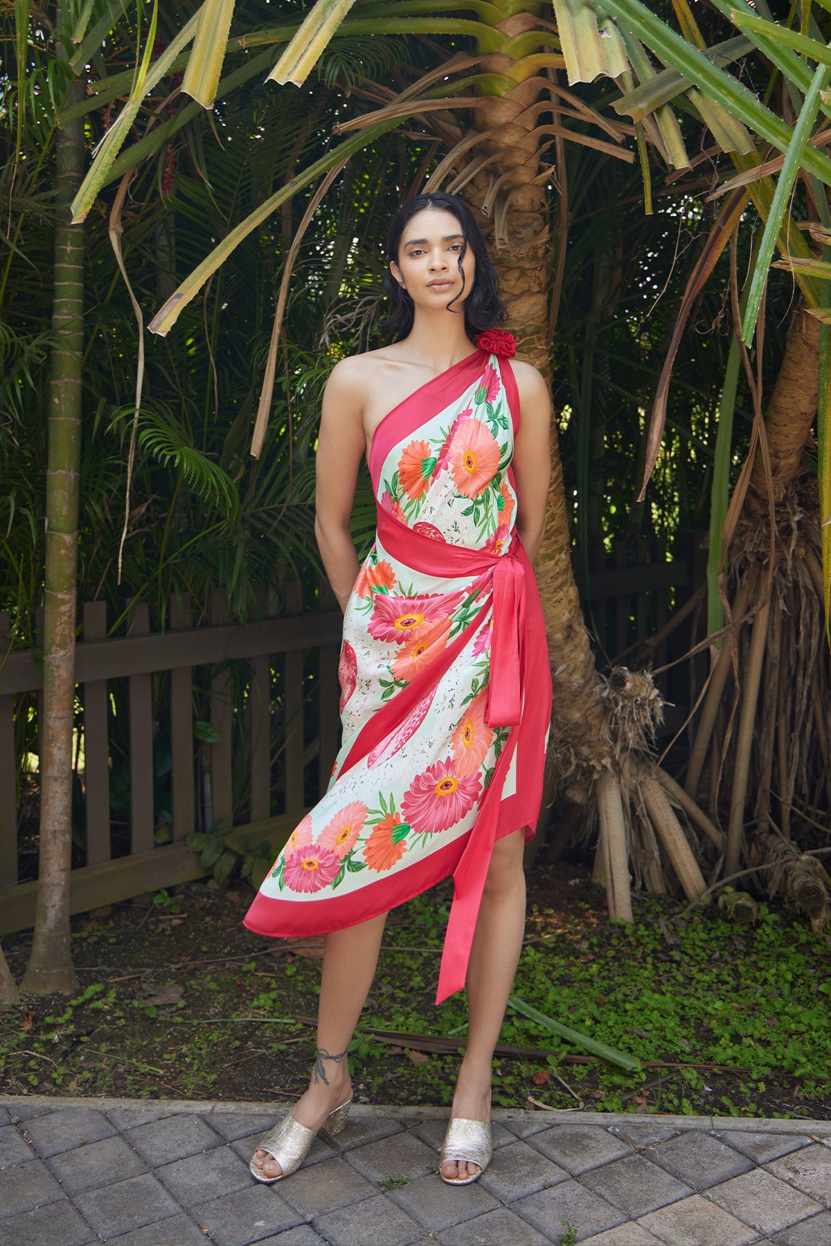 red floral dress