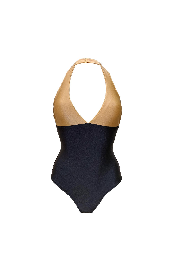 Beige and Charcoal one piece swimsuit