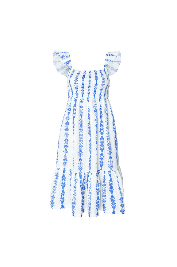 white and blue ornate dress