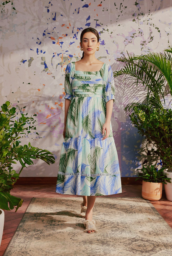 aqua green palm dress