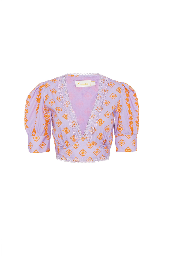 lilac rust printed blouse